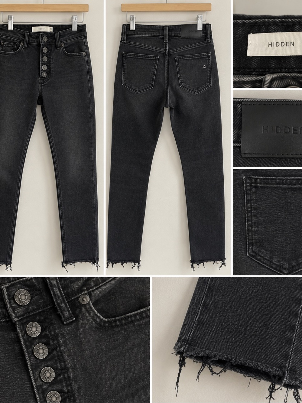 HIDDEN Jeans Size 24 Black High Rise Exposed Button Fly Raw Hem Jeans